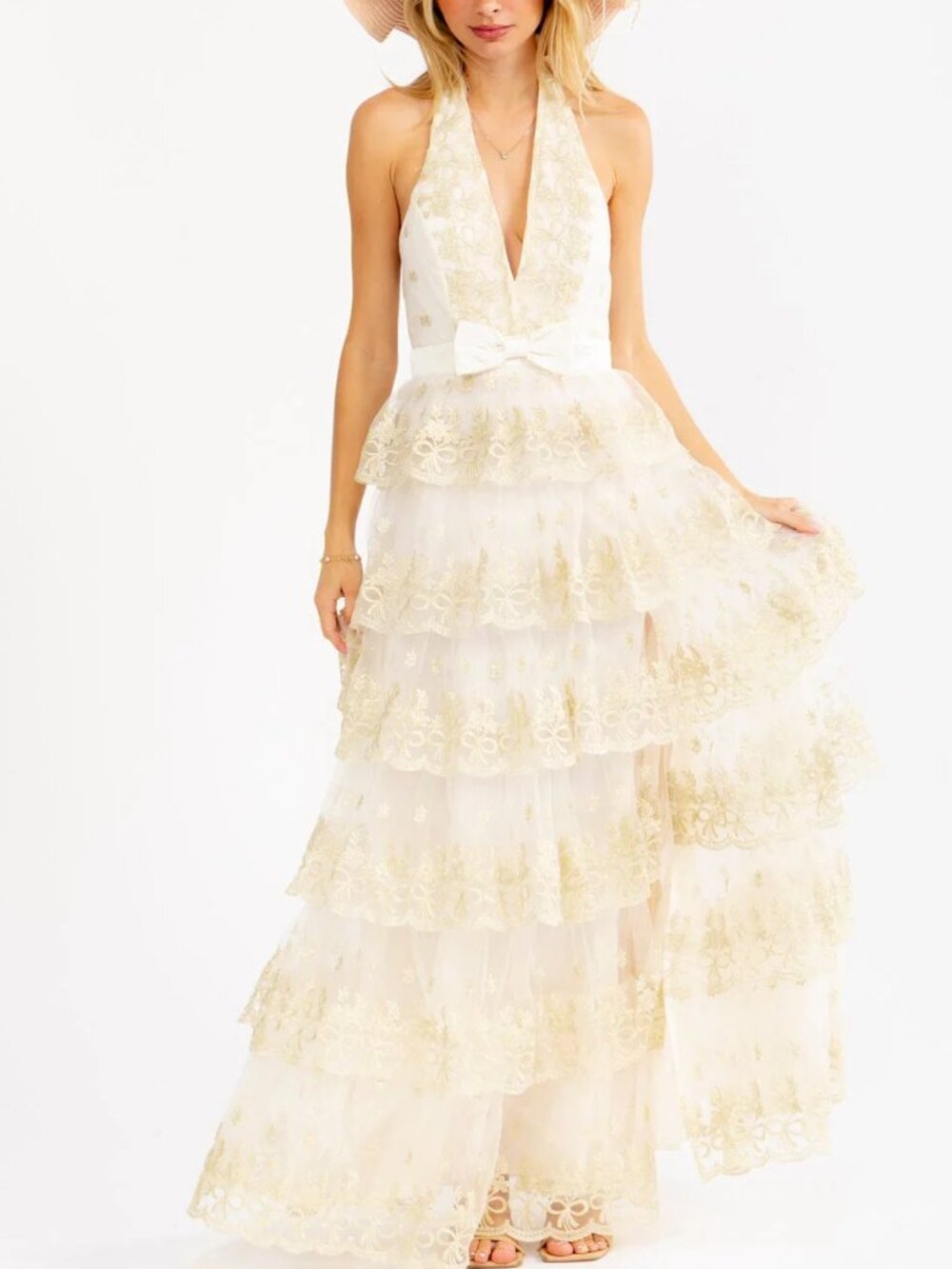 Mabel Homecoming Prom Formal Dress Halter Neck Open Back Embroidered Shimmer